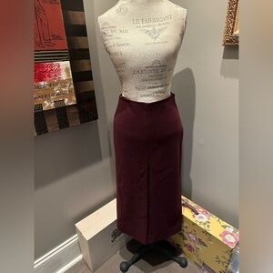 MNG Mango Burgundy Italian Wool Midi Skirt EUC
